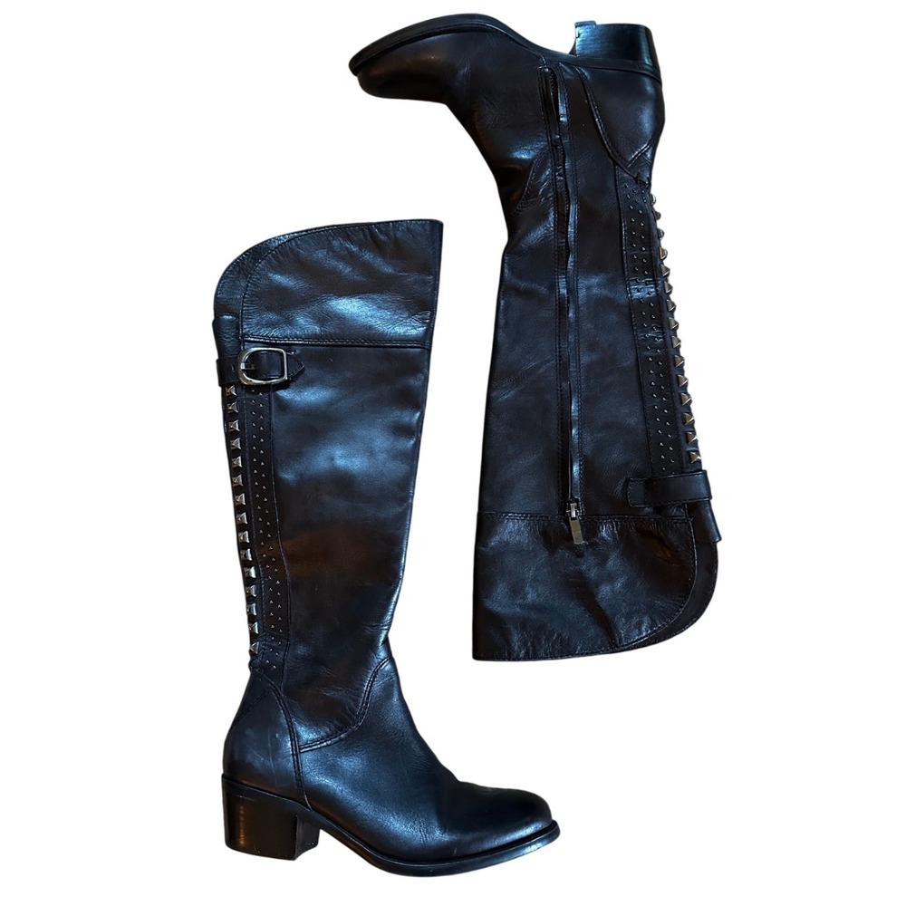 Vince Camuto Black Leather Studded Knee High Boots Women's 8.5